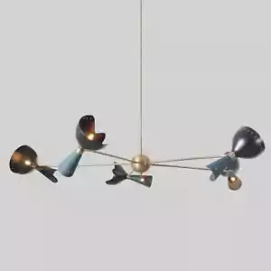 Stilnovo Style Five Arm 10 Lights Brass Sputnik Chandelier Ceiling Lamp - Picture 1 of 6