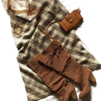 Valerie Stevens Skirt Midi Length Neutral Brown Check 70s Style 100% Wool Size14 - Image 1 of 4