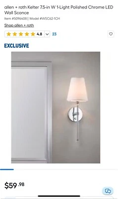 Allen + Roth Kelter Polished Chrome Incandescent Wall Sconce - Image 1 of 4