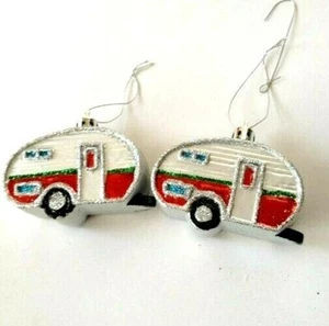 Christmas Ornaments Glittery Silver Airstream Campers w Hanging Loops 2 - Picture 1 of 3