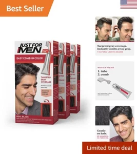 Hassle-Free Mens Hair Dye - Easy Application - Real Black, A-55 - Pack of 3 - Picture 1 of 8