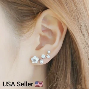 New Pearl Stud Earrings For Women Branch Shell Pearl Flower Stud Earring Silver - Picture 1 of 6