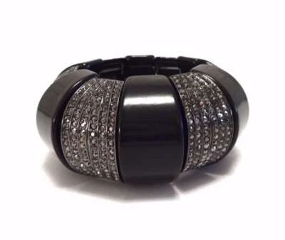 PULSERA ELÁSTICA KENNETH JAY LANE, CRISTAL HEMATITA VINTAGE Y RESINA NEGRA Foto 1 de 3