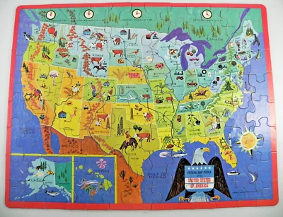 Vintage Whitman United States Of America 100 Piece Picture Map Puzzle 1965 - Image 1 of 4