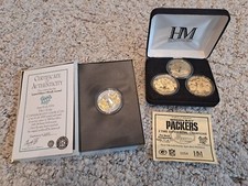 GREEN BAY PACKERS SUPER BOWL I II XXXI 24KT GOLD MEDALLIONS +.999 OZ SILVER COIN