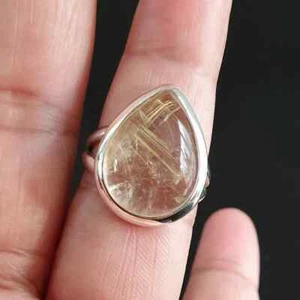 Golden Rutile 925 Sterling Silver Band& Statement Handmade Ring All Size-U-116 - Picture 1 of 12