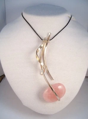 Ciondolo in ARGENTO 925 con QUARZO ROSA naturale - pendente pietra dura - Immagine 1 di 4
