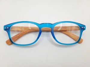 Modfans Unisex Oval Reading Glasses +2.75 - Blue/Wood Brown Frame, Spring Hinges - Picture 1 of 1