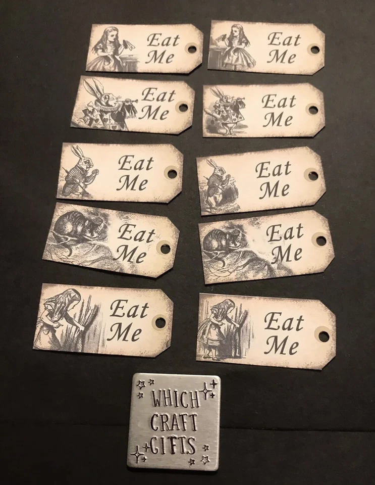 10 Tiny Alice in wonderland Eat Me tags Wedding Birthday tea party Decorations