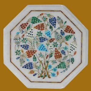 12" Marmor Couchtisch Intarsien Arbeit Halbedelstein Handarbeit Wohnkultur  - Bild 1 von 1