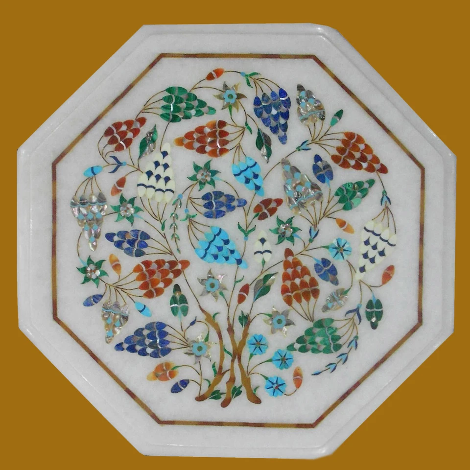12" Marble Table Inlay Work Semi Precious Stone Handmade Home Decor - Image 1 of 1