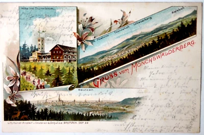 19004 Litho Postkarte Wilthen Großpostwitz Bautzen Mönchswalder Berg Turm 1899 - Bild 1 von 2