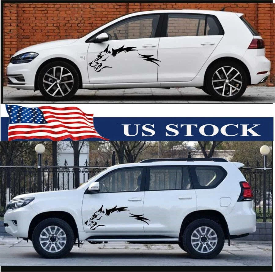 2PCS Left+Right Running Wolf Car Door Side Decoration Vinyl Decal Sticker USA - Image 1 of 4
