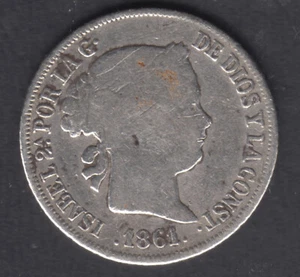Spain Coin 2 Reales Isabel II 1861 Madrid - SILVER - Picture 1 of 2