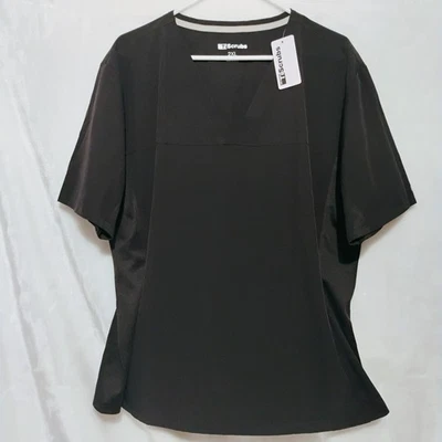TI SCRUBS Black Medical Scrub Top Stash Pocket V Neck Women's 2X XXL NEW NWT D - Image 1 of 4