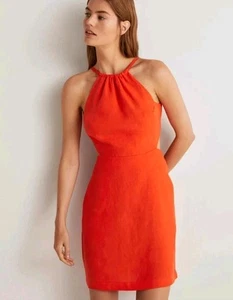 Boden Red Firecracker Linen Halter Neck Back Detail Mini Dress Size 14 NEW party - Picture 1 of 12