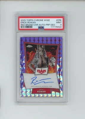 2025 Topps Chrome WWE Erick Rowan Purple Geometric Refractor Auto 5/10 PSA 9 - Image 1 of 2