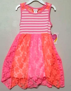 Youngland Mädchen Rüschen Blumen Spitze Kleid Gr. 5 Baumwolle rosa orange Blumen Neu mit Etikett - Bild 1 von 9