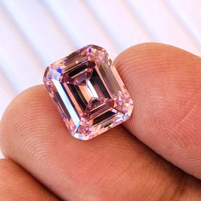 9x12mm Emerald Cut Pink Lab Grown Diamond ~5.50 Ct VVS1 Loose Gemstone for Ring - Image 1 of 4