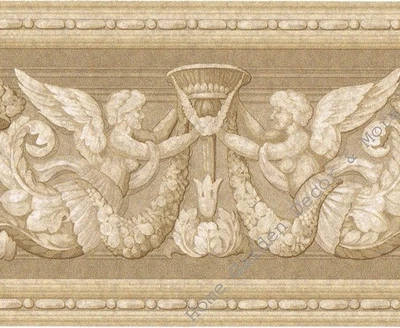 Victorian Roman Architectural Angels Cherubs Mermen Beige Wallpaper Border 6.75" - Image 1 of 3