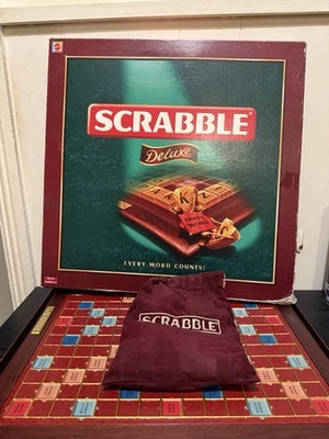 Vintage Scrabble Deluxe (Mattel 2000) With Turntable & Wooden Tiles - Image 1 of 4