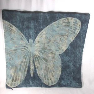 Pottery Barn Butterfly Pillow Cover 20X20" Blue Cotton Lined Zipper Closure EUC - Picture 1 of 5