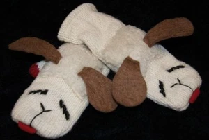 ERWACHSENE LAMBCHOP FÄUSTLINGE Strick FLEECE GEFÜTTERT Lammkotelett Puppe Kostüm Handschuhe Tier - Bild 1 von 5