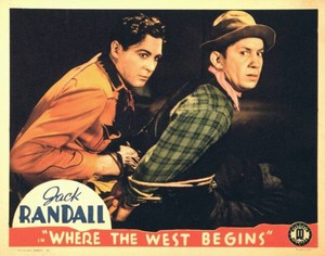 Where The West Begins, lobby card , Jack Randall, Fuzzy Knight, 1938 OLD PHOTO