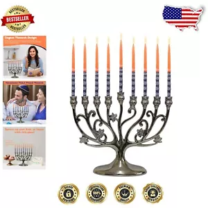 Menorá de aluminio cepillado - Elegante árbol dorado de 9” de alto para iluminación de Janucá - Imagen 1 de 10