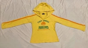 Vtg Next Era Girl V-Neck HOODIE-Child 10-Yellow Cotton-Graphic Print Shimmer - Picture 1 of 11