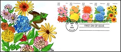 Scott 2997a 32 Cents Garden Flowers Pane Melissa Fox Hand Painted FDC 3 Of 6 - Image 1 of 2