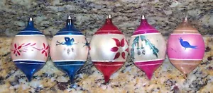 5 Vintage Mercury Glass Teardrop Christmas Tree Ornaments 4" Poland 1940's-50's - Picture 1 of 4
