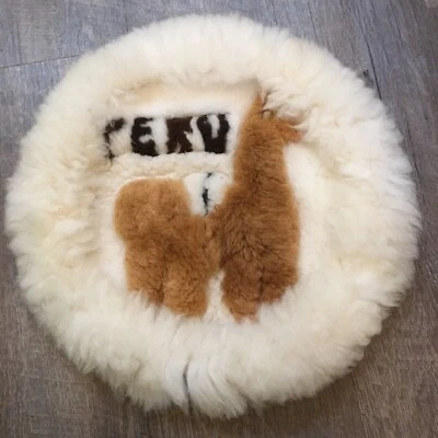Vintage PERU Alpaca Fur 20" x 20" Art Wall Hanging or Round Pillow BOHO Peruvian - Image 1 of 4