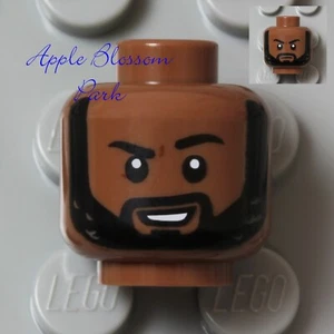 NUOVO LEGO Medium Dark MARRONE CARNE MINIFIG TESTA SORRISO con baffi barba nera maschio - Foto 1 di 9