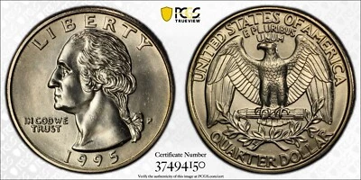 1995 P Washington Quarter Dollar .25C PCGS MS67 - Image 1 of 4
