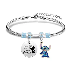Cute Stitch Charm Bracelet -popular Lilo and Stitch Women Girl Jewellery Gift UK - Picture 1 of 10
