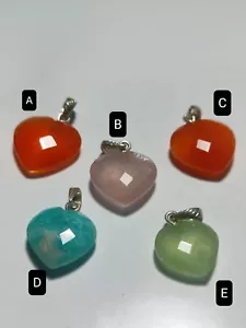 Heart-Shaped Gemstone Pendants - Amazonite, Carnelian, Prehnite, Rose Quartz - Picture 1 of 8