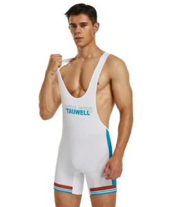 Mens Tauwell Small White & Blue Sexy Wrestling Singlet Bodysuit Gym Gay UK - Picture 1 of 5