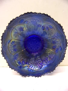 Fenton Peacock and Grape pattern Cobalt Blue Carnival Glass 7 3/4" Bowl - Picture 1 of 4