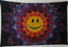 Tie Dye Hemp Tapestry / Wall Hanging Smiley Face in Star Red Purple on Black