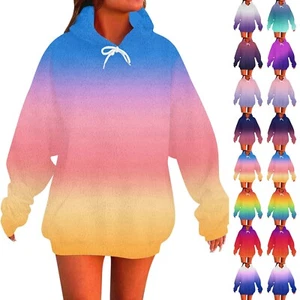 Ladies Fashion Casual Long Sleeve Printed Round Neck Fleece Hoodie Pullover Top - Picture 1 of 24