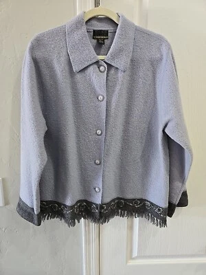 SIGRID OLSEN Sport женщин порошок синий 100% шерсти бахрома кнопка свитер размер P L - Изображение 1 из 4