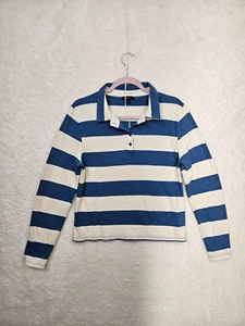 J Crew Boy Shirt Large Blue Striped 100% Cotton Long Sleeve Button Up Polo - Picture 1 of 17