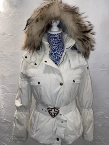 Women Postcard Ski Jacket with Fur Collar, White, Down, Size 6/8 With Head Band - Picture 1 of 23