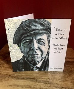 Leonard Cohen Card. Printed Pen Drawing Over Map Montreal. Blank Inside