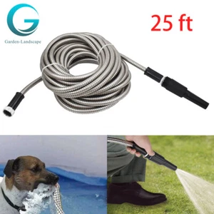 NEW 25FT Stainless Steel Metal Garden Water Hose Pipe Flexible Lightweight - Picture 1 of 6