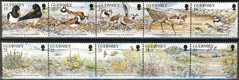 Guernsey 1991, Birds, flowers, Conservation set VF MNH, Mi 527-36 cat 7,5€ Cover