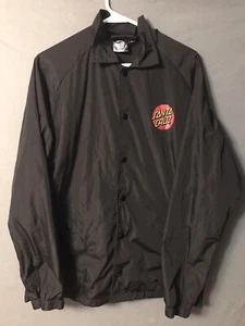 Santa Cruz Full Zip Windbreaker Coach Jacket Mens Black Red M Skate - Picture 1 of 8