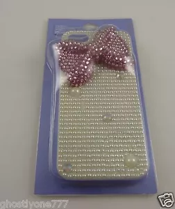 white for Iphone 5 phone case bling Pink bow 3d faux pearl - Picture 1 of 4