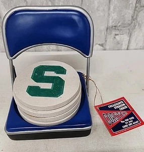 Lot Of 4 NCAA Stanford Logo Sandstone Coaster Set W/ Stadium Chair Rack - Picture 1 of 4